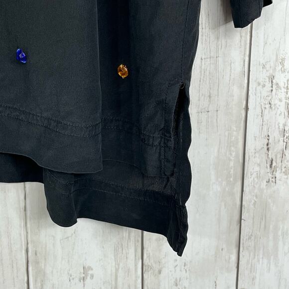 Vintage Black Silk 3/4 Sleeve Rainbow Polka Dot Stones Blouse Shirt Medium - Picture 3 of 9
